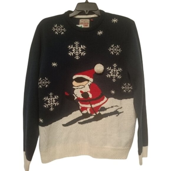 XL🎄Holiday Santa Ugly Christmas Ski Men Unisex Sweater - Navy ITS COLD OUTSIDE - Picture 2 of 7